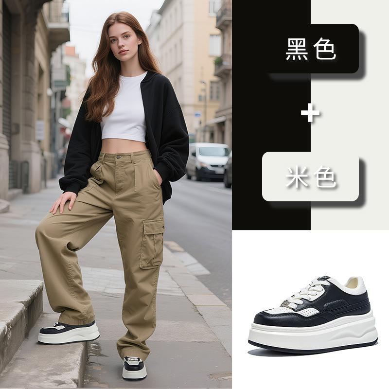 Suction Film Sole Leather Little White Shoes Women's Autumn New Thick-soled Heightening Sports Board Shoes Versatile Casual Single Shoes Women