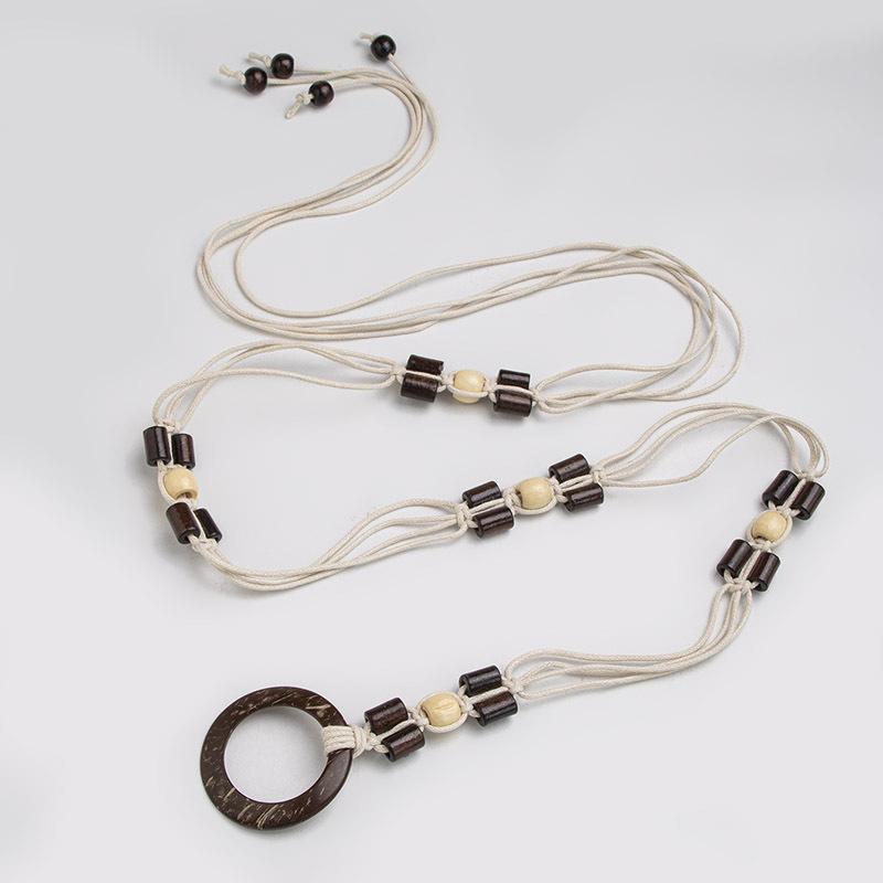 Boho Style Flowers Weaving Knotted Ethnic Style Handmade Wooden Beads Women's Belt Leisure Vacation Style Beautiful Waist Rope