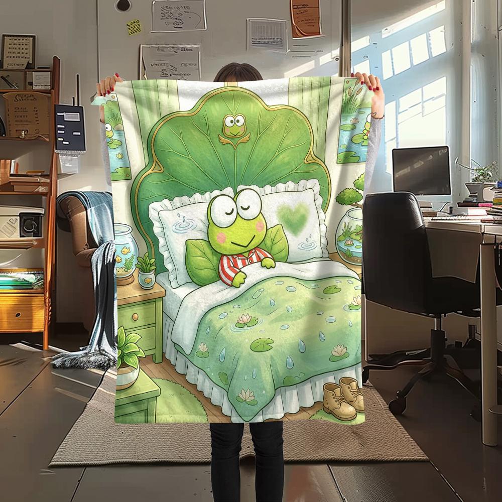 1PC Keroppi Print Flannel Blanket, High Quality All Seasons, Home Decor, Warmth and Comfort, Perfect for Christmas Gifts