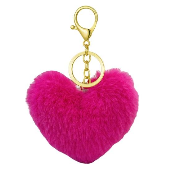 

Брелок Пухнасте Серце Шарм Кільце для Ключів Штучне Хутро Кролика Брелок Підвіска для Сумки Прикраса для Ключів Авто Аксесуар для Багажної Бірки рожевий червоний колір