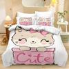 Home Textiles Three-Piece Cute Kitten Cartoon Digital Printing Quilt Pillowcase Bedding