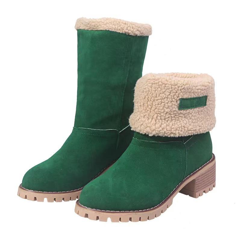 New Autumn and Winter European and American Large-size Fluffy Women's Boots Thick Heel and High Heel Wear Warmwomen's Boots Medium Boots Cotton Shoes