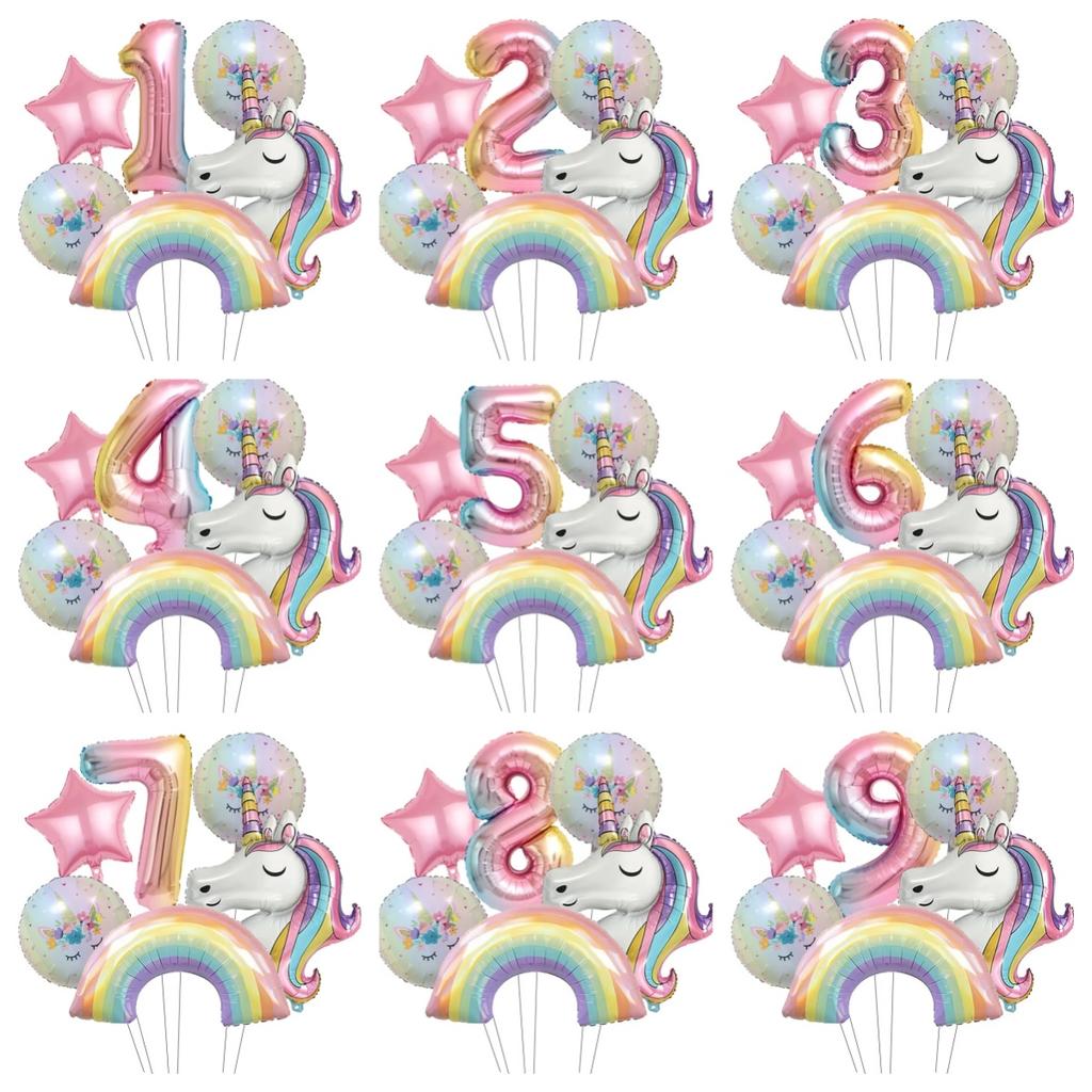 6pcs ainbow Unicorn Aluminum Balloon 32inch Gradient Number Balloon Unicorn Party Supplies Unicorn Party Decoration Baby Shower