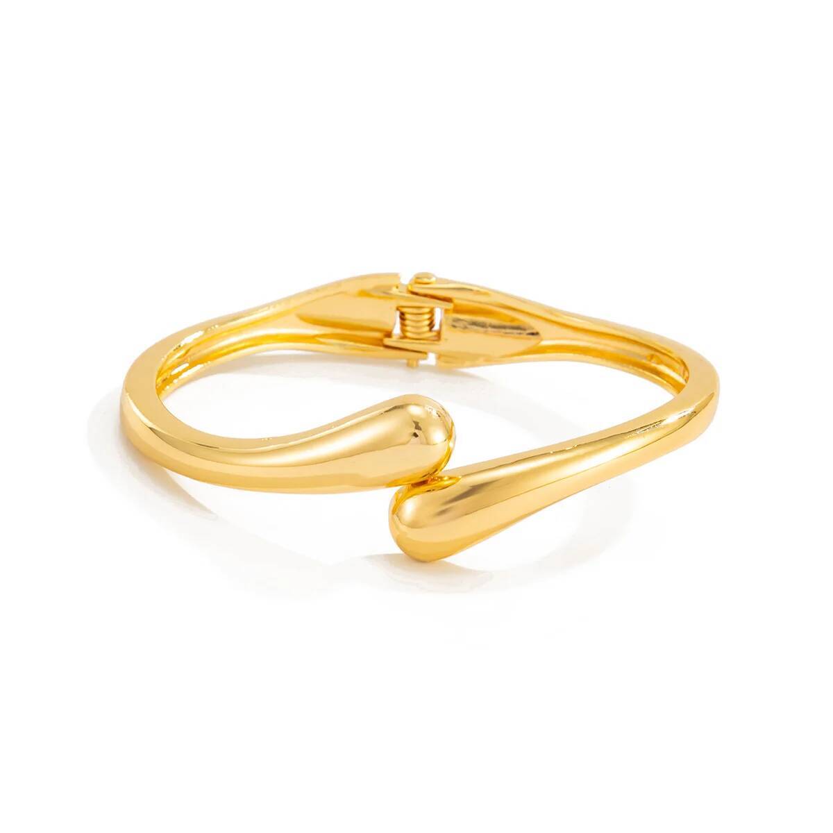SHIXIN Glossy Irregular Waterdrop Open Bangle Bracelet for Women Minimalist Smooth Surface Stackable Spring Bangle Charm Jewelry