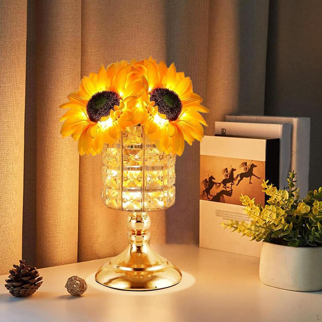 Sunflower Crystal Table Lamp Night Light Ambiance 3 Color Modes Unique Ambient Nursery