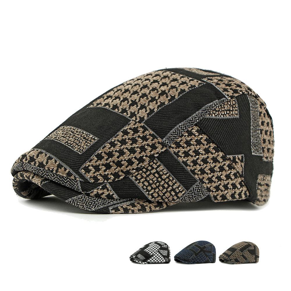 Autumn Color Block Hat Men's Beret British Peaked Cap Vintage Forward Cap