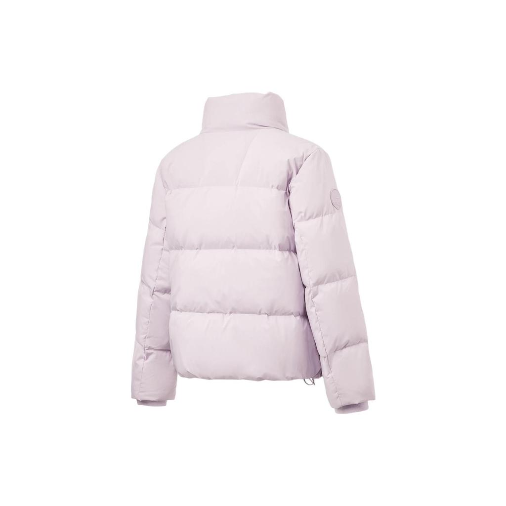Li Ning Fitness Series Solid Color Stand Collar Water Resistant Anti Static Loose Down Jacket Women Outerwear Silk-Purple AYMT096-4