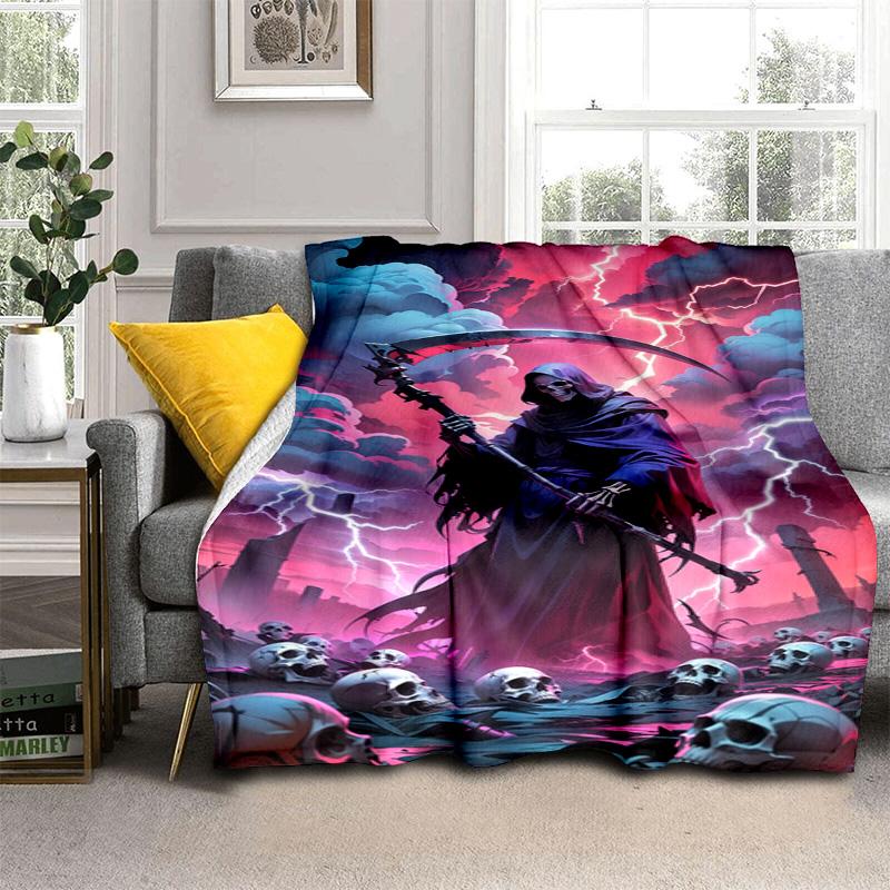 Pink Moon Skull Graveyard Tapestry Blanket Camping Trip Sofa Blanket Bedroom Office Rest Blanket Sheet