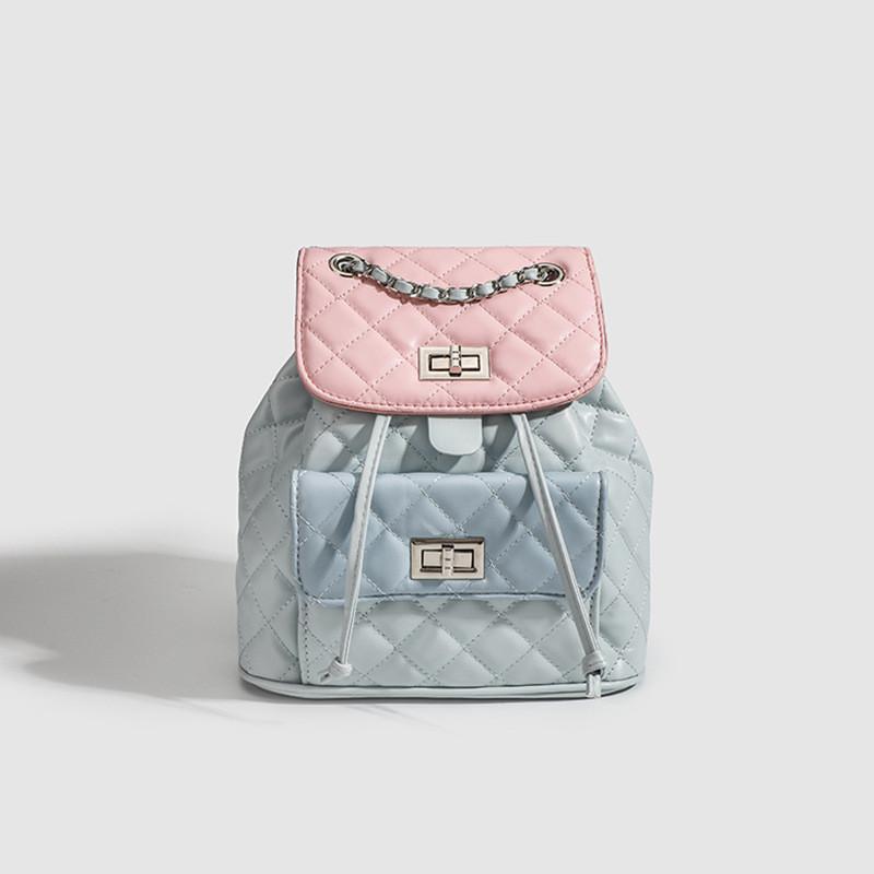 Ielgy Fashion Niche Contrast Color Backpack Diamond Backpack