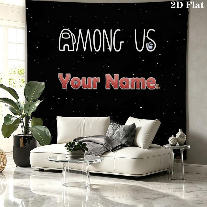 Among Us Custom Name Wall Tapestry Aesthetic Wall Hanging Printed Fabric Blanket Decorative Tapestries for Bedroom Living Room Home Decor