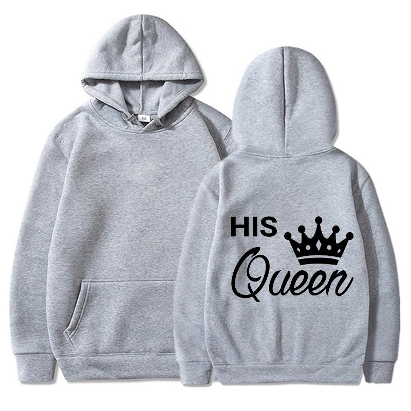 Nya Alla hjärtans dag Hans drottning och Hennes kung Tryckta Huvtröjor Män/Kvinnor Par Sweatshirts Ledig Huvtröja Personlighet Pullover