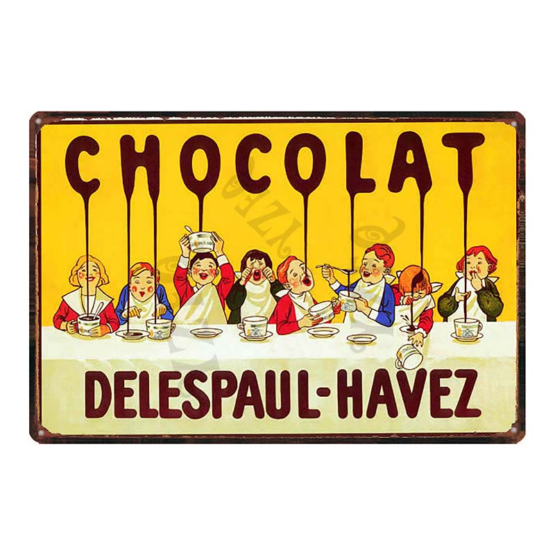 YZFQVintage Affiche Alimentaire Chocolat Métal Rétro Panneaux Candy Bar Plaque Murale Cuisine Maison Restaurant Décoration DU-6822B