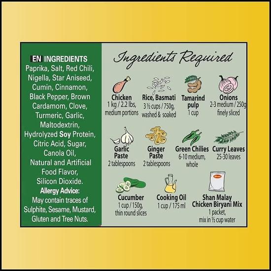 Shan Spice Mix For Malay Chicken Biryani Masala, 60 g, 8 Pack