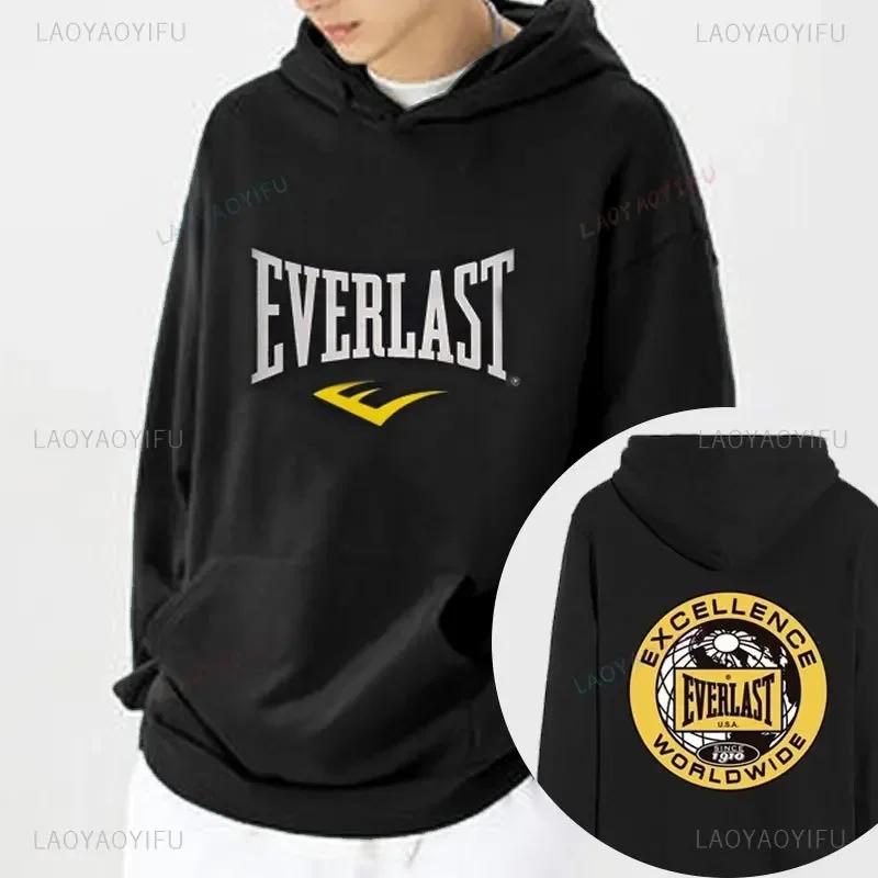 Funny Leisure Everlast Logo Font Graphic Hombre Sweatshirt Pullover Male black Hoodies Hot Product Classic Harajuku Streetwear