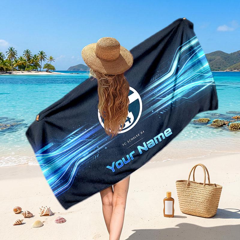 Schalke 04 FC Benutzerdefiniertes Strandtuch, Personalisierter Name Textdruck, Fußballlogo Weiches Schnelltrocknendes Handtuch Urlaubsgeschenk