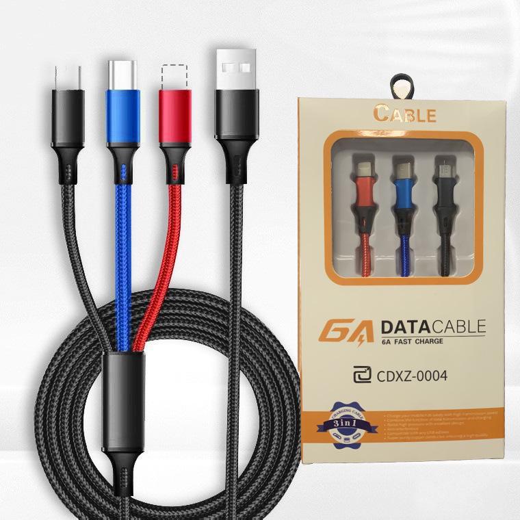 3-in-1 Fast Charging Cable: Compatible with Type-C, Micro, and Apple Lightning Devices