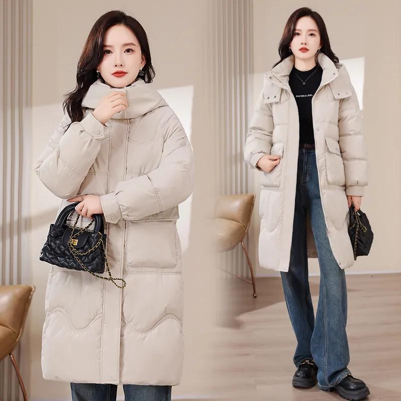 

Женские пальто больших размеров для женщин среднего возраста, зимние парки с капюшоном, элегантные, свободные, толстые, теплые, верхняя одежда, женские куртки 7XL бежевый