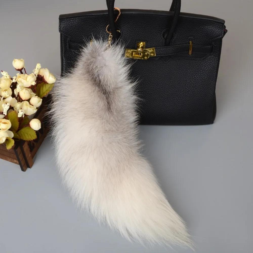 Fashion 40cm Fox Tail Keychain COS Performance Props Beautiful Tassel Key Rings Chain
