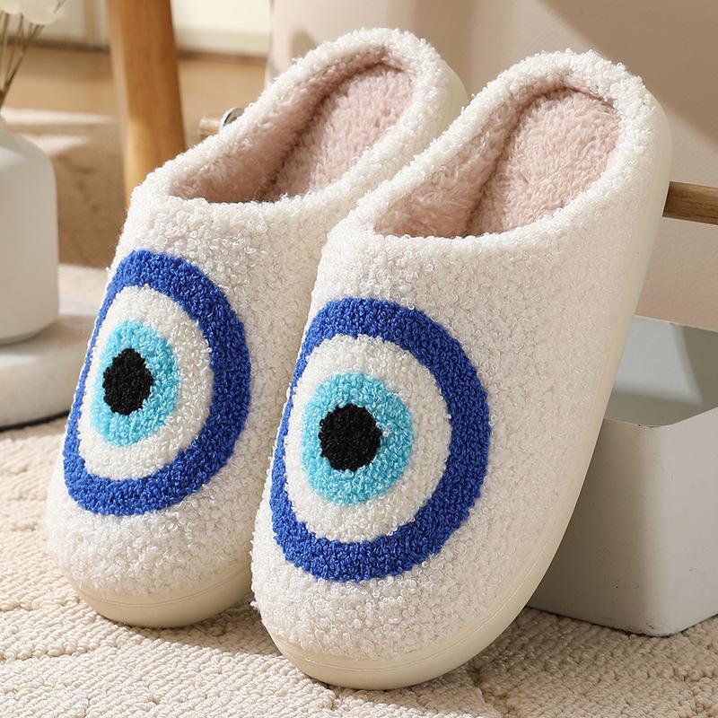 Pantoufles d'hiver pour femmes Smiley Cœur en coton - Intérieur Arc-en-ciel Peluche Design Champignon