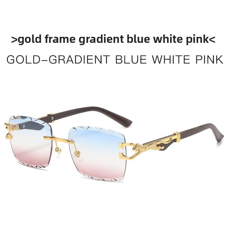 Cheetah Pattern Metal Square Eyewear With Blue Lenses For Fashion And Parties