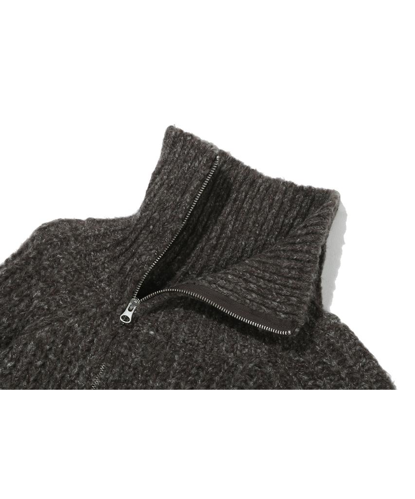 BASEMOMENT Asymmetric High-Neck Zip-Up Knit Melange Brown