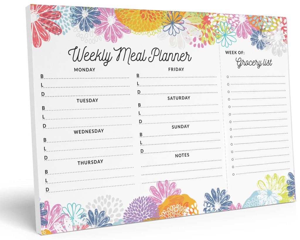 Inkdotpot Notizblock für wöchentlichen Essensplaner, 17,8 x 25,4 cm, „Küchenmenü“, magnetischer Essensplanerblock mit abreißbaren Lebensmitteleinträgen, S-54 Blätter