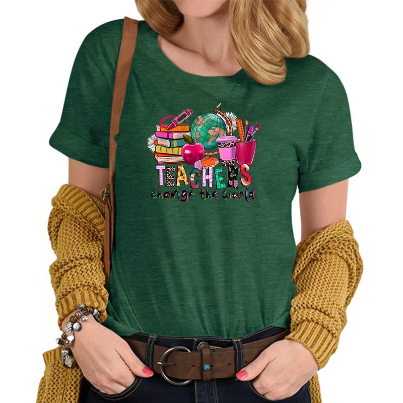 Teachers Change The World Print Tshirt FeUnisex Funny Teacher Gift TShirts Trendy World Design Casual Top Womens Clothing Sales