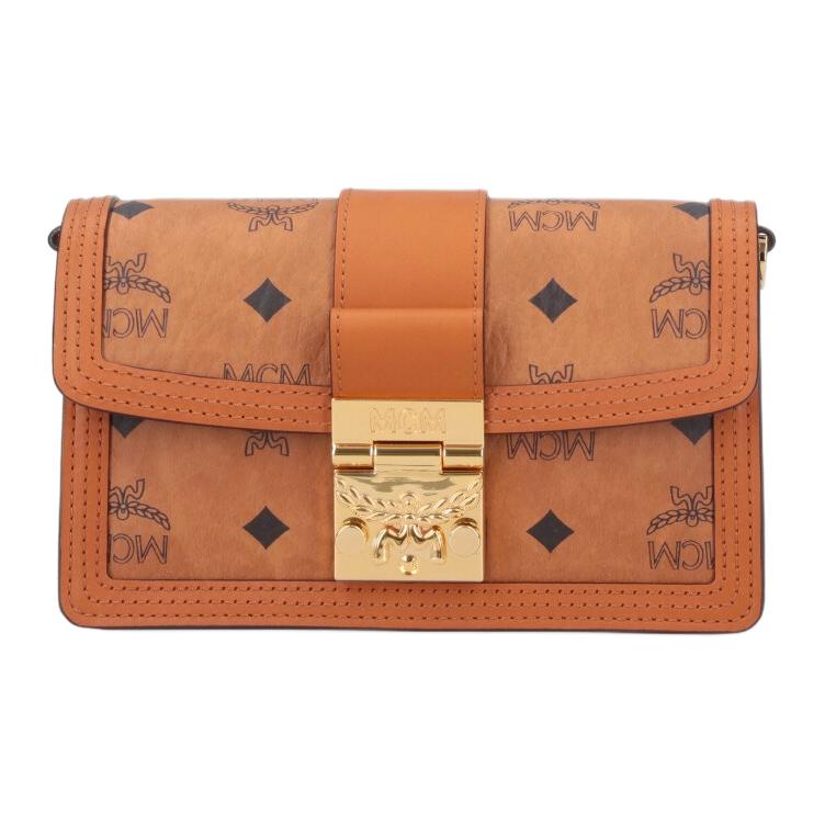 

MCM Cognac Visetos Leather Flap Crossbody Bag with Gold Logo Hardware for Daily Use Basic Set (Bag+Dust Bag)
