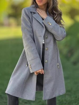 2025 Autumn/Winter Mid-Length Wool Coat: European & American Fashion, Casual Solid Color, Drawstring Trench Coat