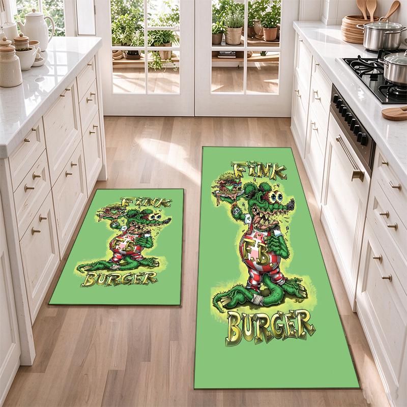 rat fink Flannel Kitchen Floor Mat – Non-Slip, Absorbent and Easy to Clean Suitable for Kitchens, Entryways Bedroomsand Bathrooms