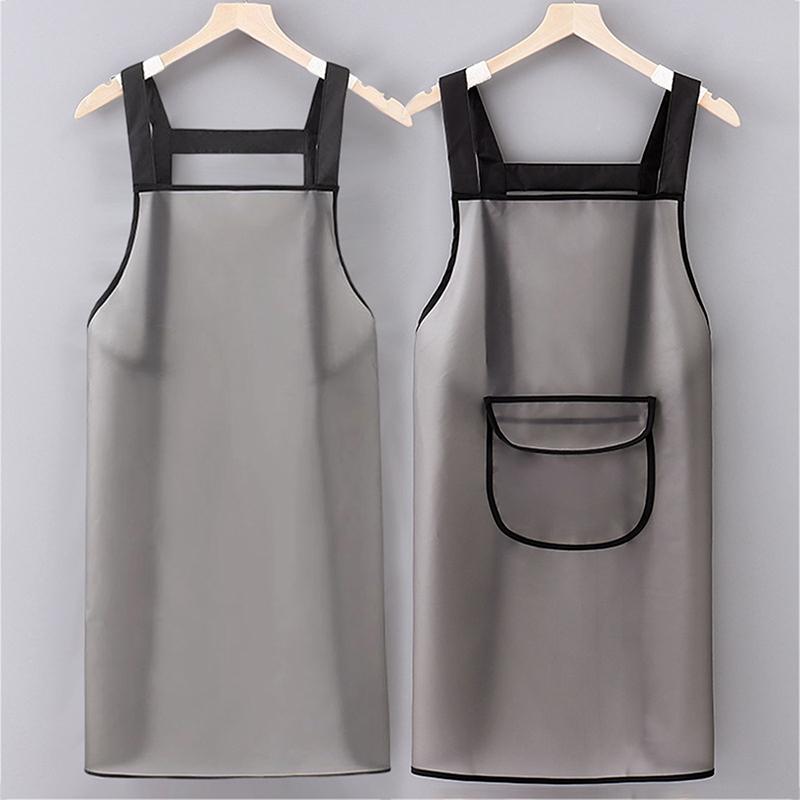 Tablier de Cuisine Imperméable Ménager Tpu Résistant à l'Huile Tablier de Travail Noir Transparent Anti-Salissure Tabliers de Nettoyage