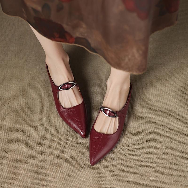 Fashion NEW Summer Women Mules Split Leather Shoes for Women Pointed Toe Low Heel Shoe Cover Toe Slingback Sandals Metal Buckle Slippers