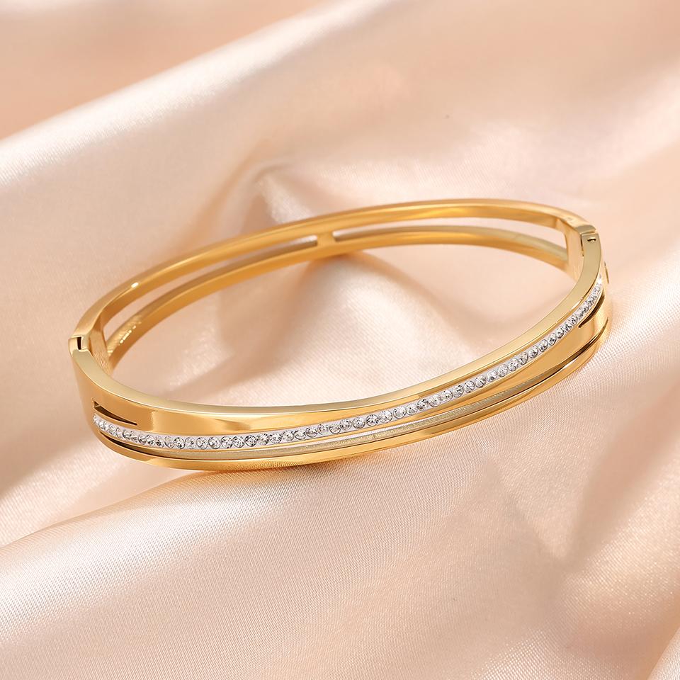 Htpwe Stainless Steel Multi-layer Glossy Zirconium Hollow Bracelet Women's Plated 18k Couple Holiday Gift Bracelet Daily Zircon
