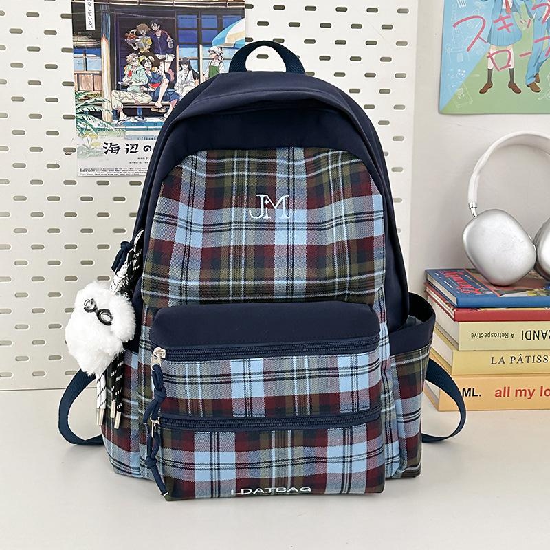 Plaid backpack women's retro junior high school student large-capacity schoolbag schoolbag college student girl cute casual backpack