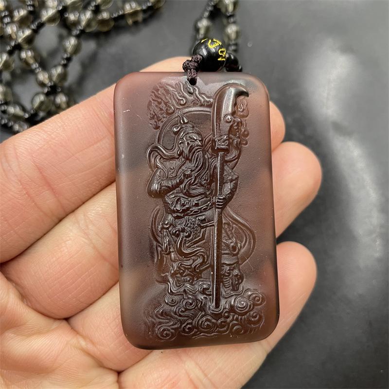 Natural Obsidian Pendant: Jade Dragon with Pearl, Great Guanyin, Maitreya Buddha - Granting All Wishes.