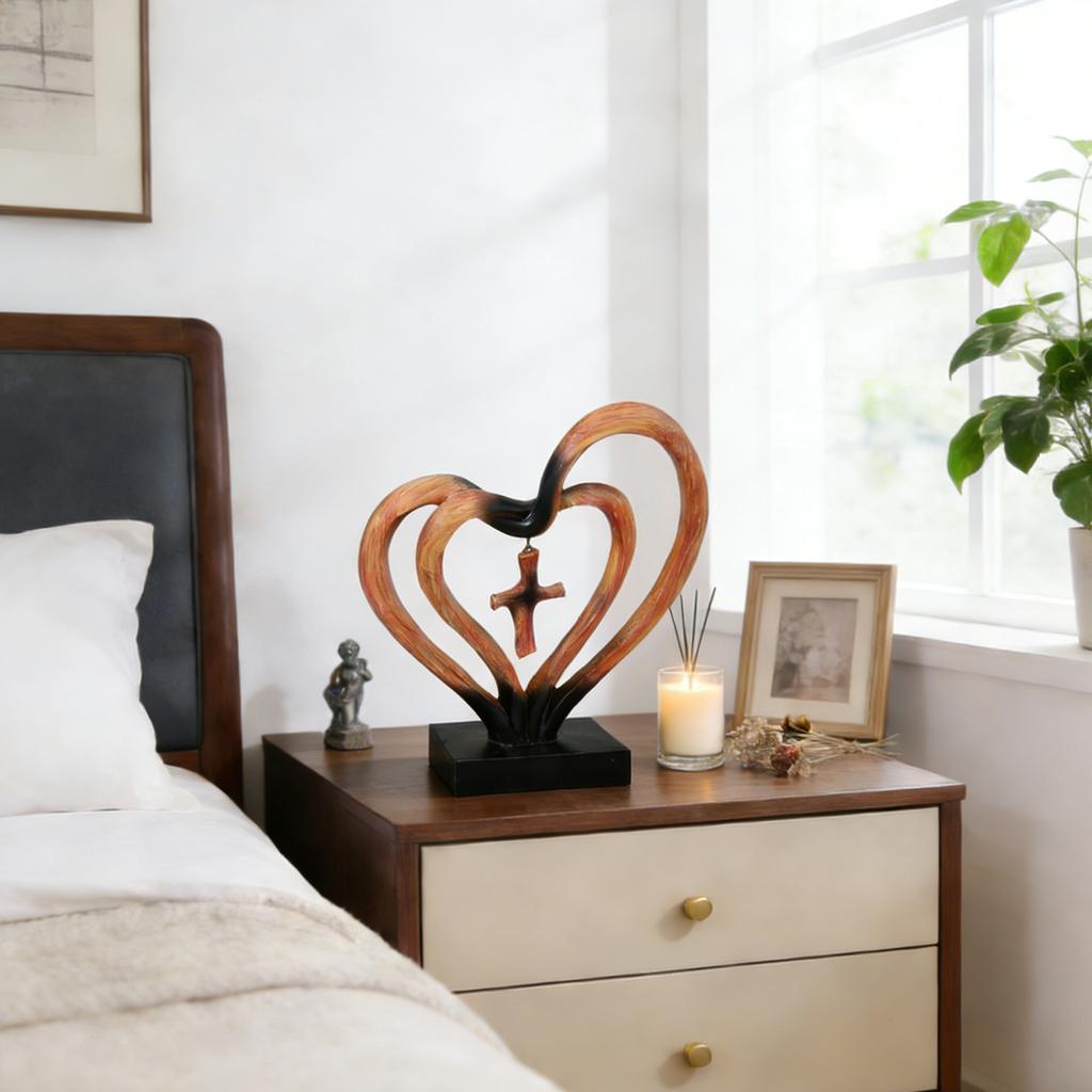 Resin-woven Heart And Cross Wedding Sculpture