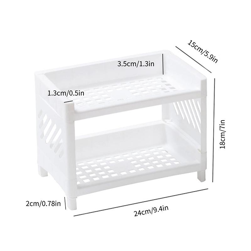 PP Desktop Double Layer Storage Rack Rectangular White Organizing Student Desk Office Cosmetics Stationery