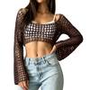 Women's Sunscreen Hollow Long Sleeve Backless Bikini Beach Dress Knit Sweater Cover-Up