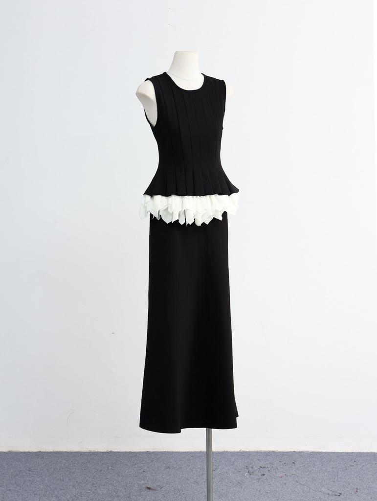 Jennie Kim & Ji-soo Inspired Color Block Ruffle Two-Piece Dress Set
