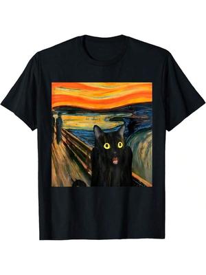 The Scream Black Cat By Munch Edvard Famous Painting Funny T-Shirt