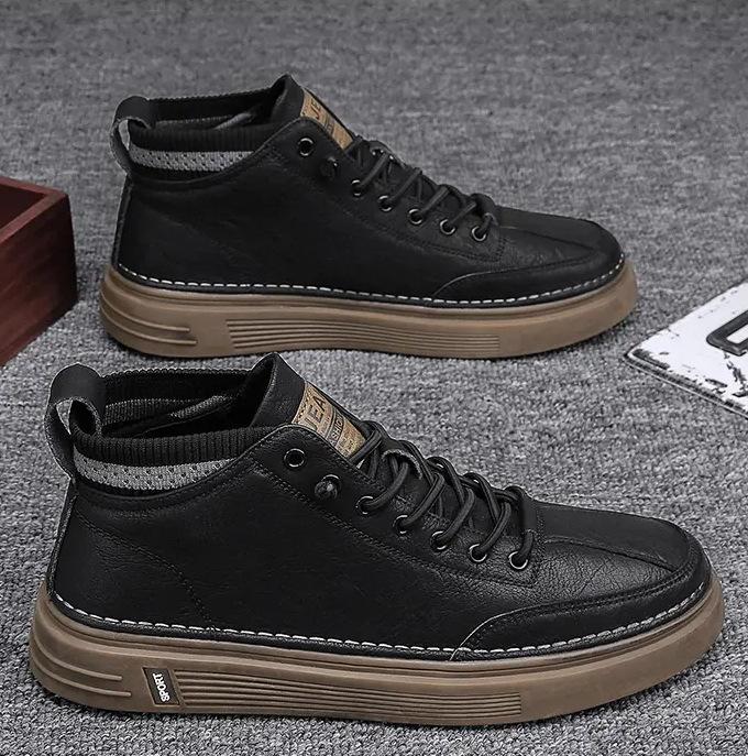 

Мужская обувь осень и зима 2024 новая рабочая черная британская обувь Мартин на платформе мужские бархатные повседневные кожаные туфли на одной педали 44