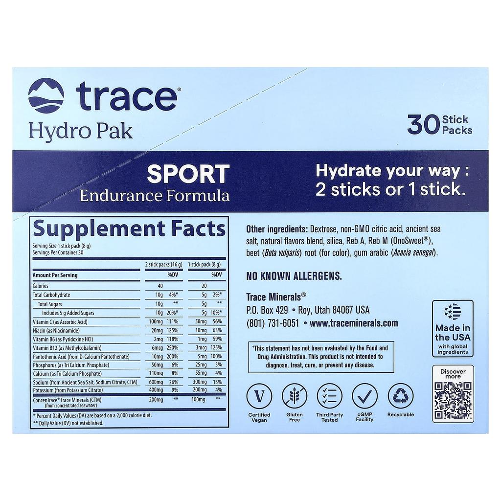 Trace, Hydro Pak Sport, Watermelon, 30 Stick Packs, 0.28 oz (8 g) Each