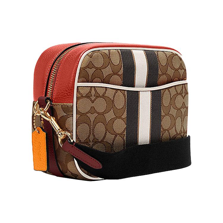 New COACH Dempsey Canvas With Leather Camera Bag, Crossbody Bag, Shoulder Bag Women's Orange & Brown Monogram 1912-IMQZV