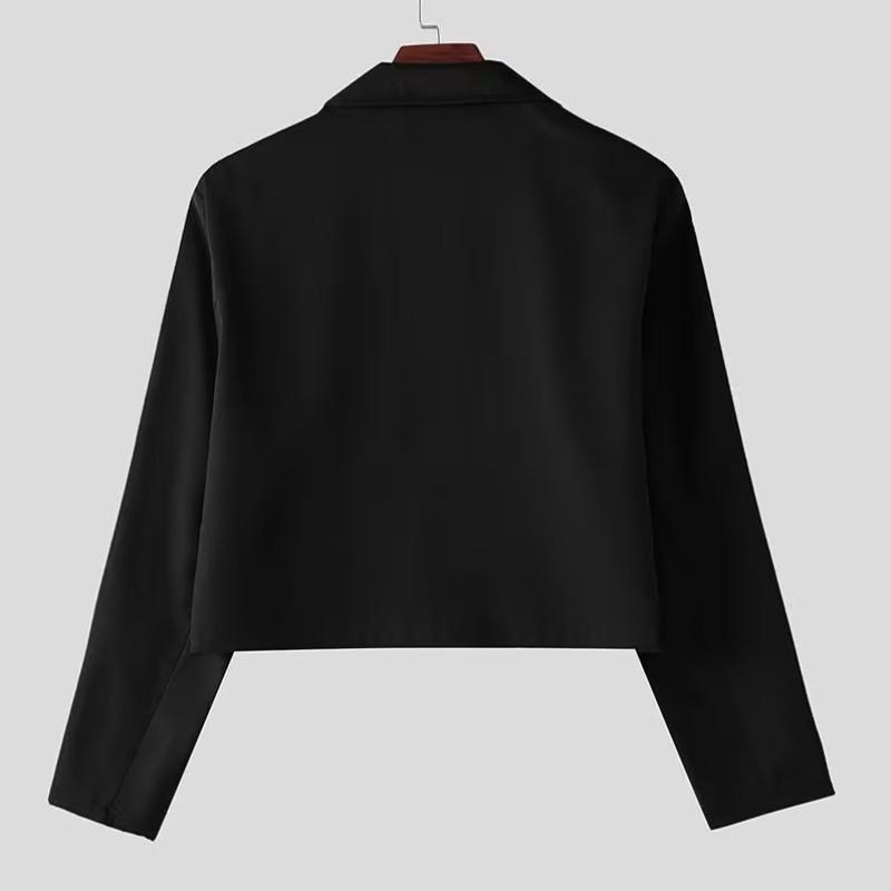 Men's Short Lapel Jacket Two-Way Zipper Loose Front Shoulder Casual Jacket