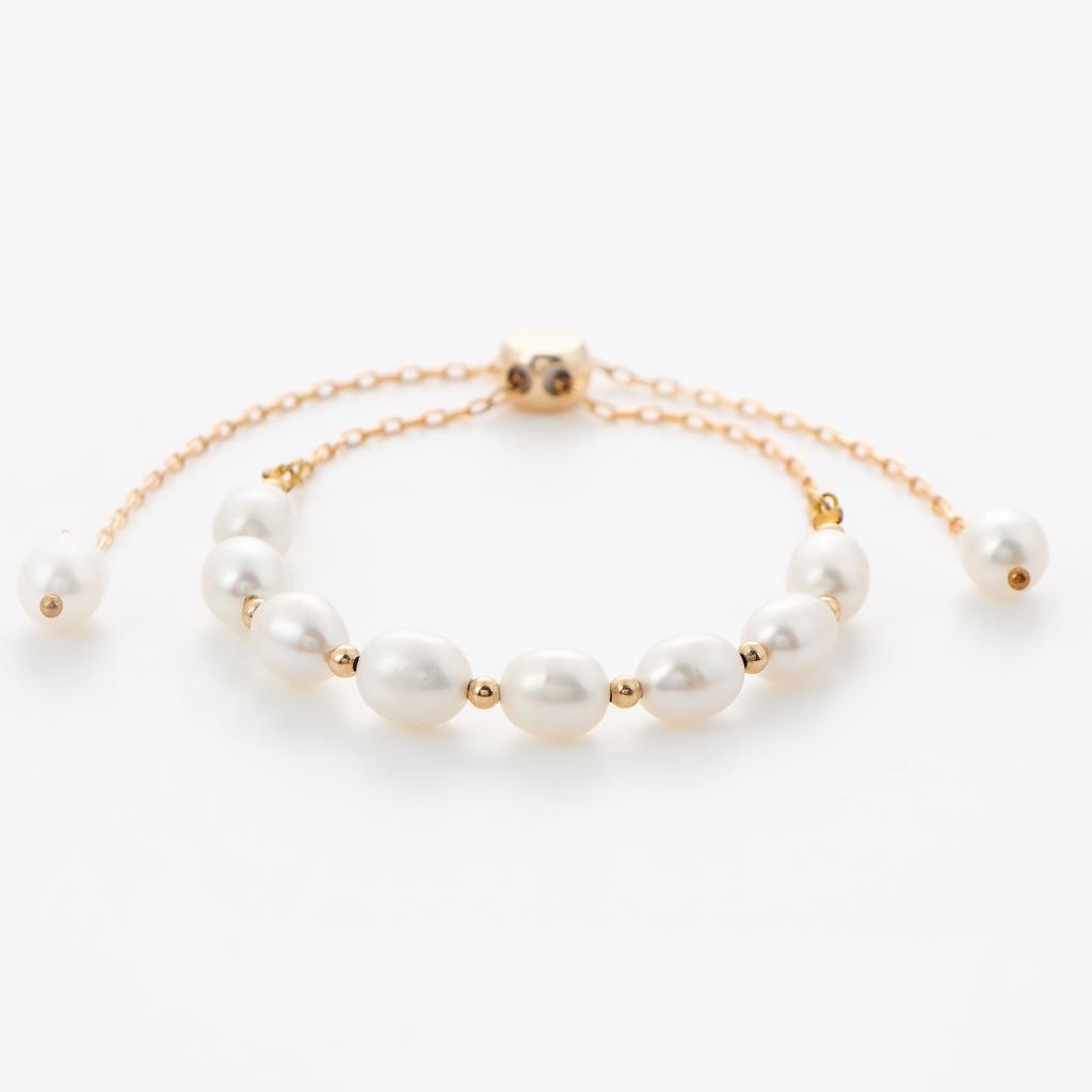 Golden Freshwater Pearl Adjustable Bracelet Copper Chain Beaded Wrist Jewelry for Women