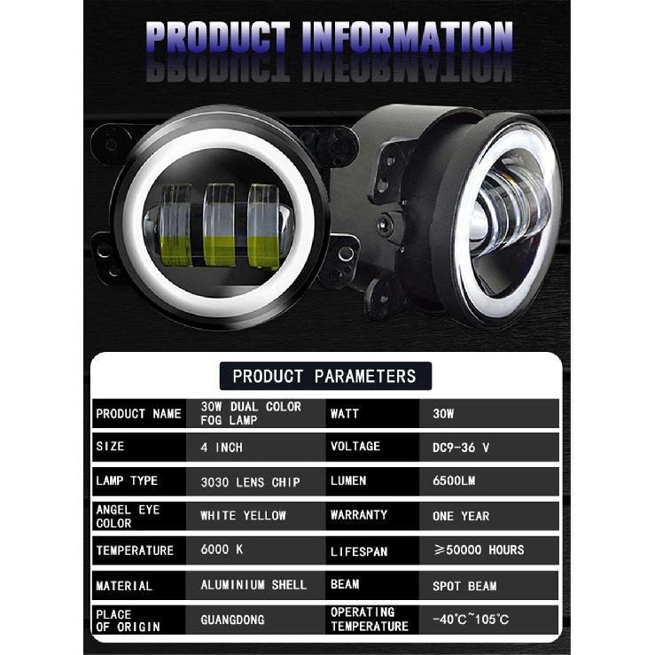 3.5 Inch / 4 Inch LED Fog Light DRL Round Angel Eyes Assembly White And Yellow Light Auto Car Fog Lamp