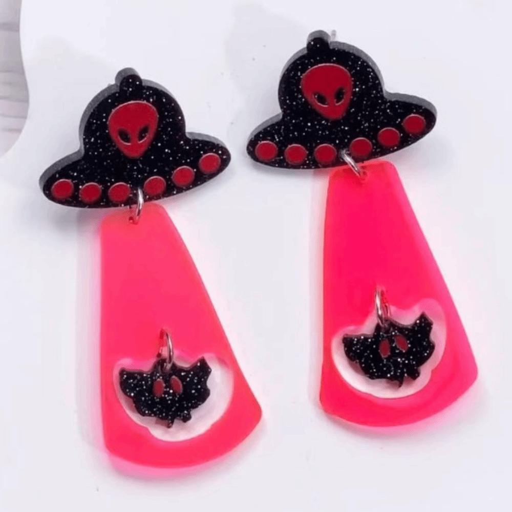 

1 Pair UFO Halloween Earrings Acrylic Pumpkin Dangle Earrings Trendy Cute Ghost Ear Studs Unisex Alien
