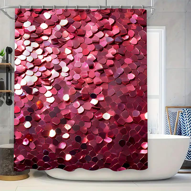 Sequins Shower Curtain Pink Bathroom Decoration Waterproof Decorations for Bathtub, Spa or Pool Area Red White Shimmering Patter