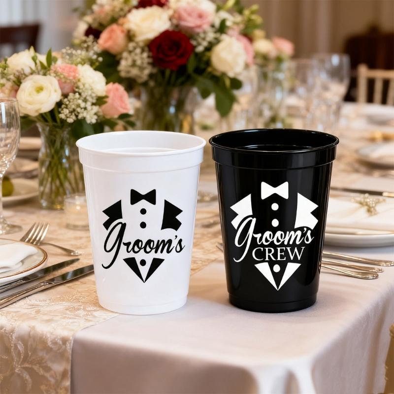 Reusable Grooms To Be Plastic Cups Tumblers Large Capacity Drinking Cups Set for Wedding Reception Decoration 5Pcs