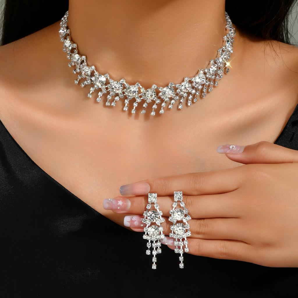 Bridal Jewelry Set Fashion Claw Chain Rhinestone Necklace Earrings Set Women'S Dinner Dress Clavicle Chain